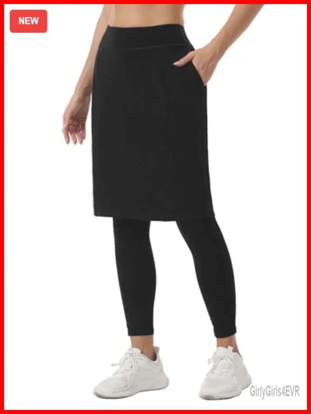 Women's Athletic Skort with Built-in Leggings, Knee Length, UPF 50+